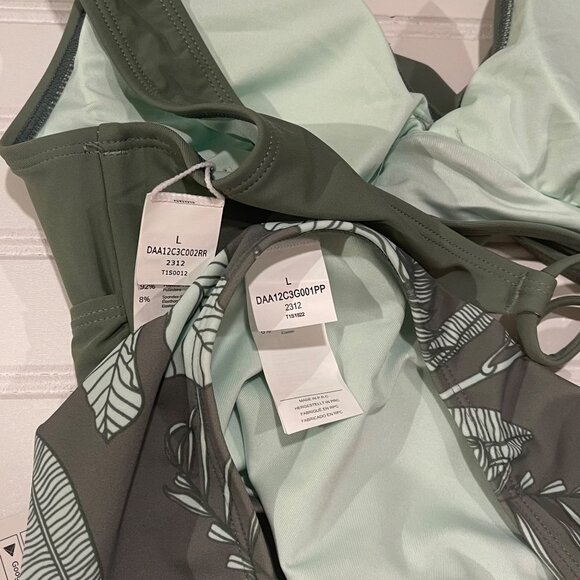 Cupshe Women Large Two-Piece Bikini Green Tropical Leaf Wrap Front Lace Up Cheek - Picture 4 of 4